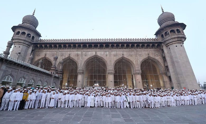 Students gather at Makkah masjid in Hyderabad for Fajr prayers