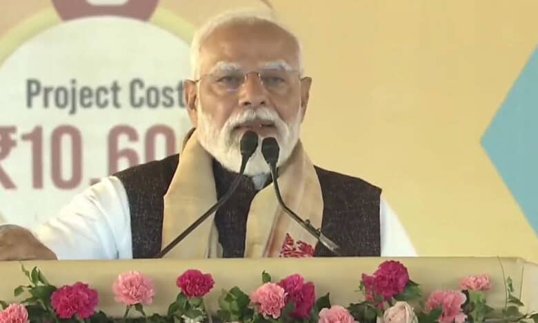 Prime Minister Narendra Modi speaking at the foundation stone laying ceremony of an ammonia-urea plant in Assam