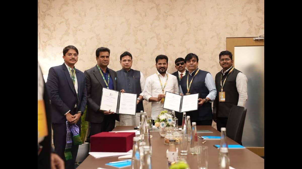 Telangana CM Revanth Reddy and IT Minister Sridhar Babu, after signing investment agreements