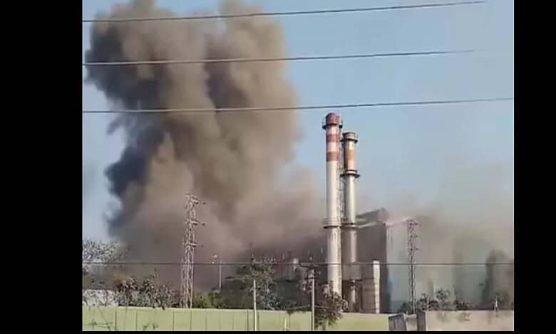 Smoke coming out of the factory in Medak after blast