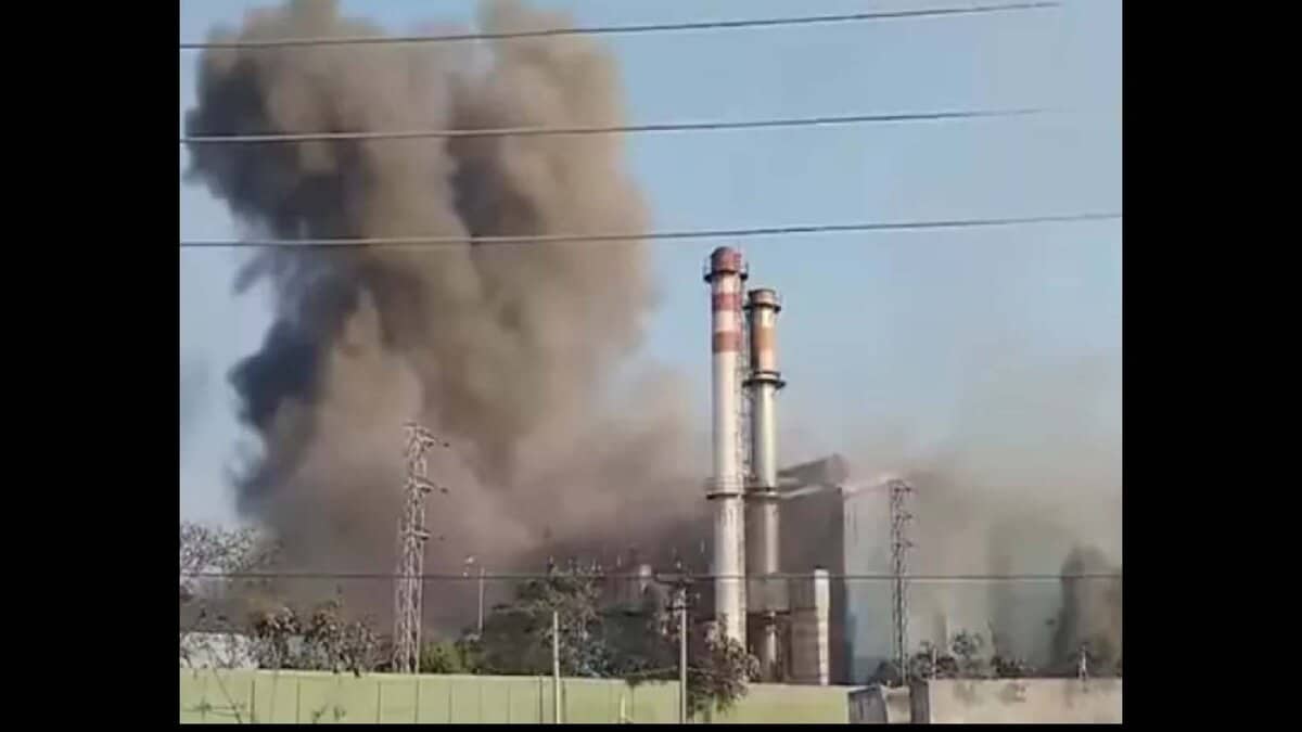 Smoke coming out of the factory in Medak after blast