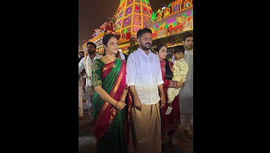 Telangana CM Revanth Reddy and his family visit temple in Tirupati