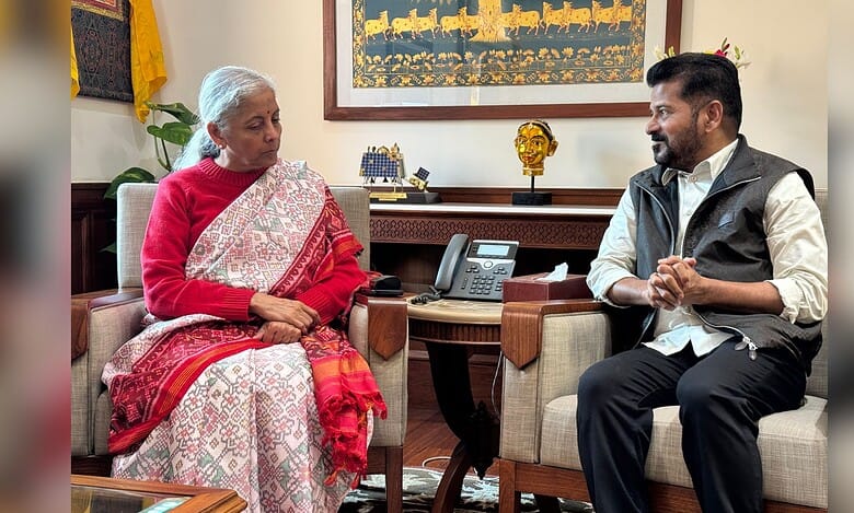 Telangana cheif minister Revanth Reddy with finance minister Nirmala Sitharaman