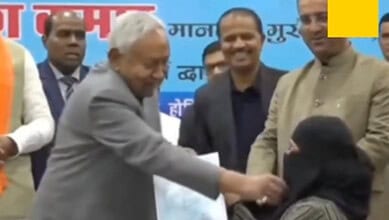 Nitish Kumar pulls woman's niqab during gathering