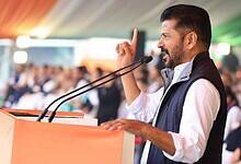 Telangana Chief Minister Revanth Reddy addressing a public gathering at Ramlila Grounds, New Delhi