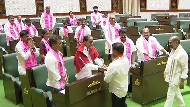 Chief Minister A Revanth Reddy shook hands with BRS supremo KCR at the start of the Telangana Assembly Winter Session