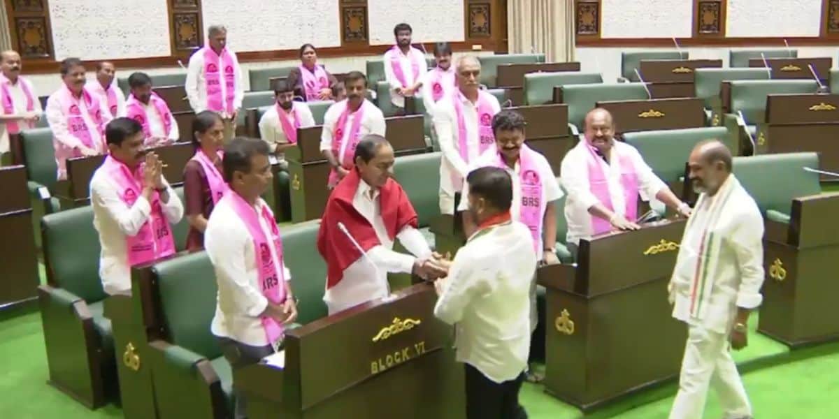 Chief Minister A Revanth Reddy shook hands with BRS supremo KCR at the start of the Telangana Assembly Winter Session