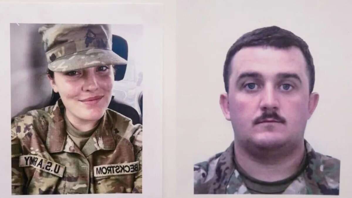 Sarah Beckstrom, 20, and Andrew Wolfe, 24 - both uniformed members of the West Virginia National Guard.