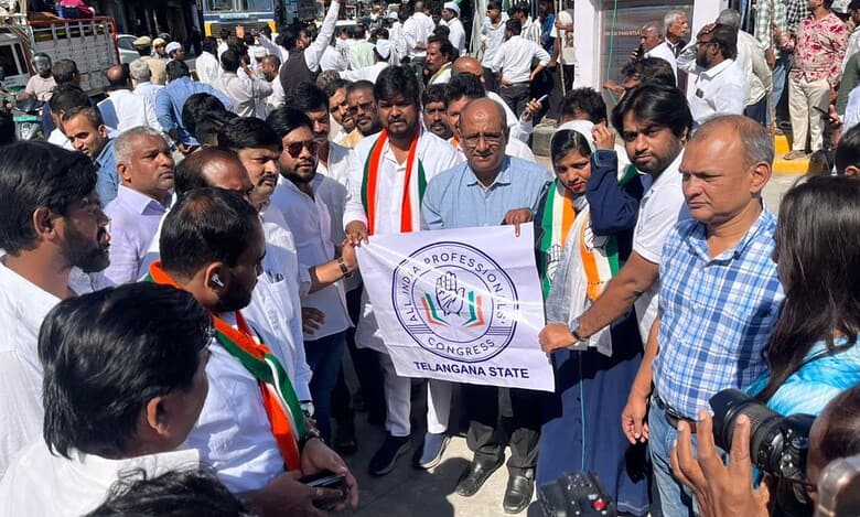 Members of All India Professionals' Congress protest against VB-G RAM G Bill in Secunderabad