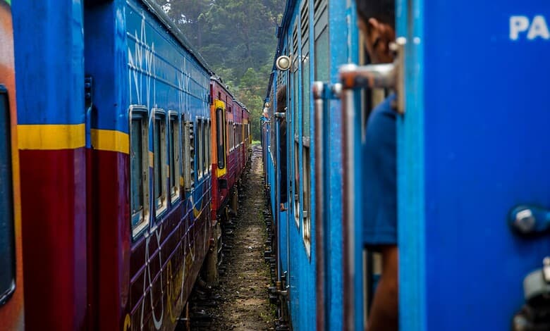 Two trains on passing by each other.