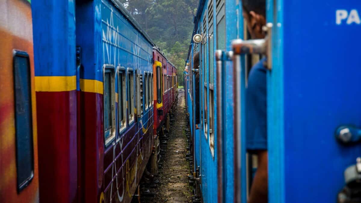 Two trains on passing by each other.