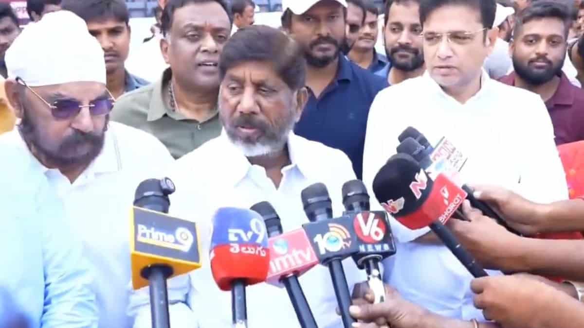 Telangana deputy CM Bhatti Vikramarka addresses the media