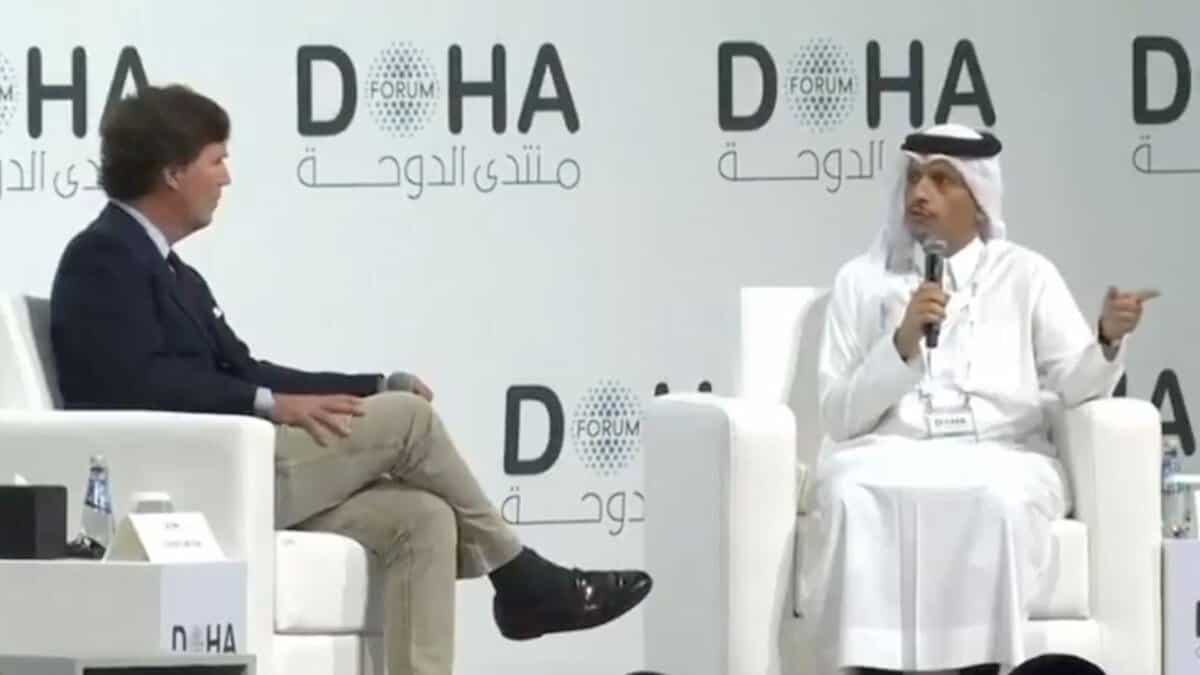 Qatar PM Al Thani in conversation with Tucker Calsen