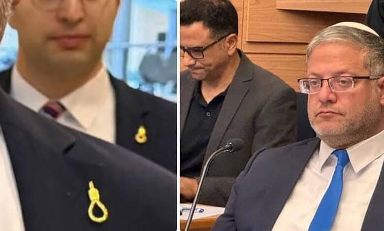 Ben Gvir wears the noose pin during national security meeting.
