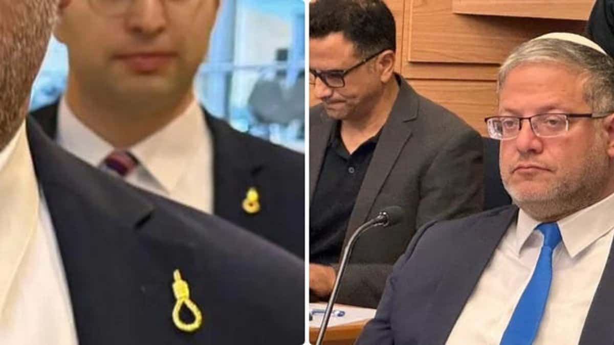 Ben Gvir wears the noose pin during national security meeting.
