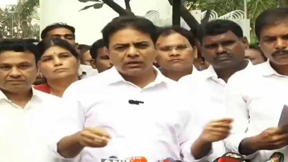 BRS working president KTR addresses the media in Hyderabad