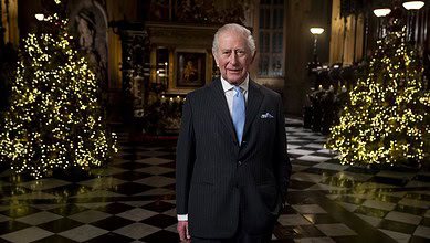 King Charles III during the recording of his Christmas message in the Lady Chapel of Westminster Abbey, central London.