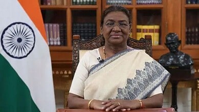 President Draoupadi Murmu delivers an address