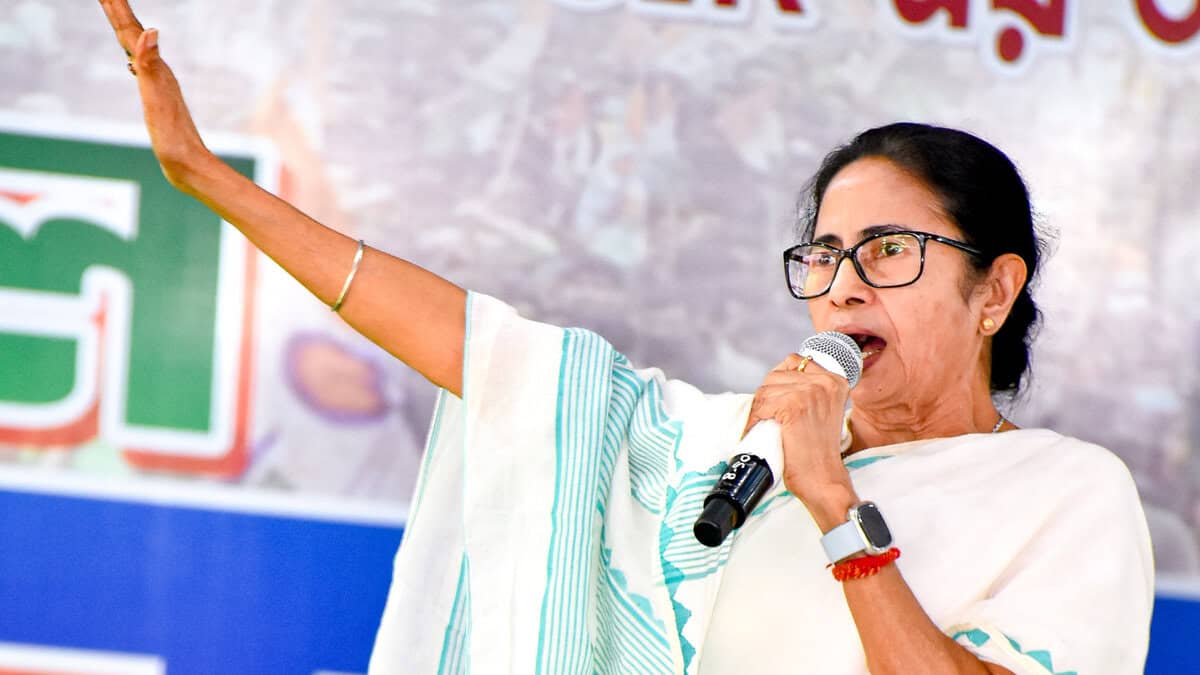 West Bengal Chief Minister Mamata Banerjee during a public rally at Berhampore, in Murshidabad district.