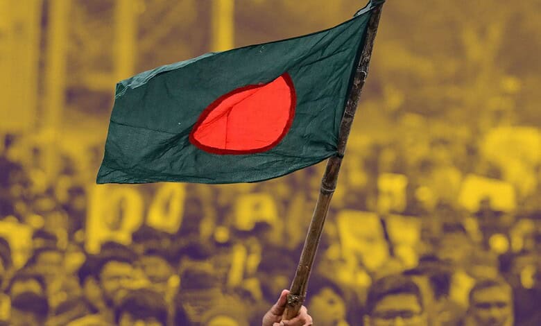 Bangaldesh flag seen in a protest.