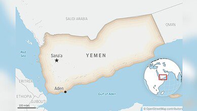 Locator map for Yemen with its capital, Sanaa (AP Photo)
