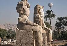 Two giant alabaster statutes for Pharoah Amenhotep III, before the official opening, in the southern city of Luxor, Egypt, Sunday, December 14. (Image: Associated Press/Amr Nabil)