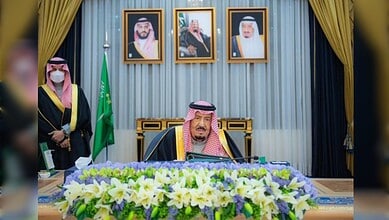 Saudi Arabia’s King Salman chairs a Cabinet session in Riyadh.