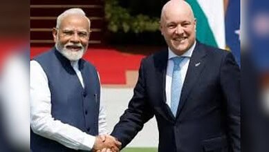 Indian Prime minister Narendra Modi with his New Zealand counterpart Christopher Luxon
