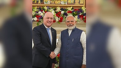 Indian Prime minister Narendra Modi with his New Zealand counterpart Christopher Luxon