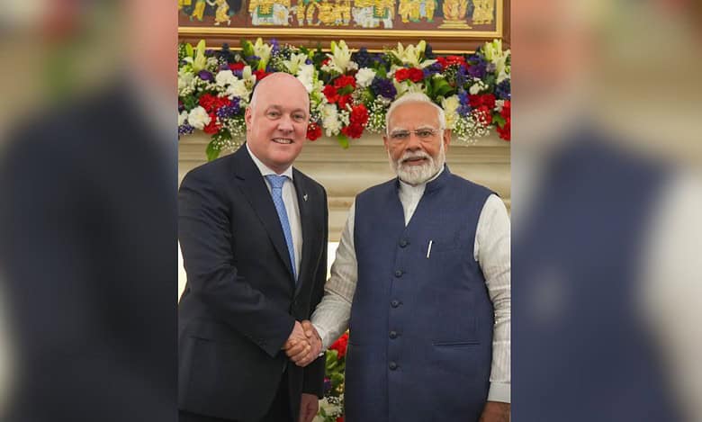 Indian Prime minister Narendra Modi with his New Zealand counterpart Christopher Luxon