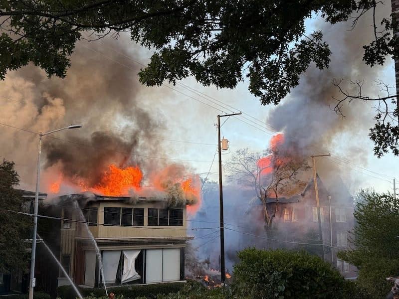 An apartment in the US catches fire