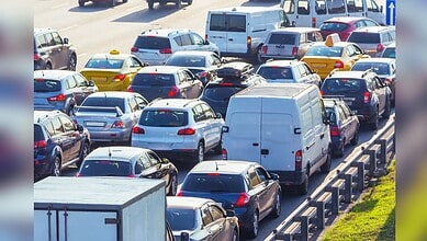 Image showing cars lined up in a traffic jam