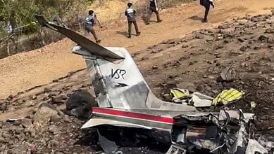 Remains of Maharashtra Deputy Chief Minister Ajit Pawar's plane that crashed during landing, near Baramati in Pune district, Maharashtra (Source: PTI)