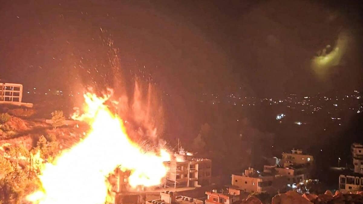 An Israeli air strike targets a Lebanese village