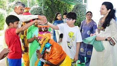 Andhra Pradesh CM N Chandrababu Naidu participated along with his family in the Bhogi celebrations held in Naravaripalle.