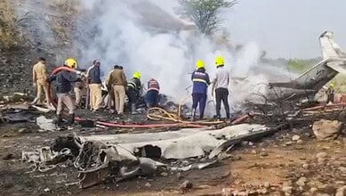 Pune: Rescue work underway after an aircraft carrying Maharashtra Deputy Chief Minister Ajit Pawar crashed during landing, at Baramati in Pune district, Maharashtra, Wednesday, Jan. 28, 2026. Pawar, along with three others on board, was killed in the crash. (PTI Photo)