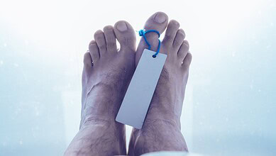 Feets of a dead body in morgue