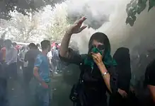A woman protests in Iran