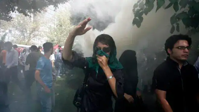 A woman protests in Iran