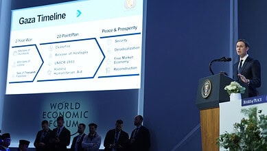 Jared Kushner speaks after the signing of a Board of Peace charter during the Annual Meeting of the world Economic Forum in Davos, Switzerland, Thursday, January 22. (Source AP)