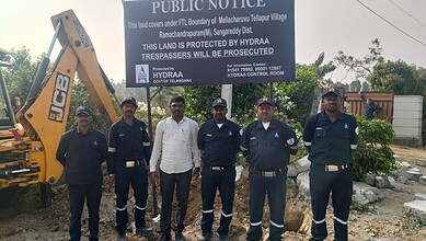 HYDRAA prevents sand dumping in Mella Cheruvu FTL in Sangareddy
