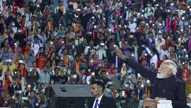 Prime Minister Narendra Modi at Sarusajai Stadium in Guwahati. (PMO via PTI Photo)