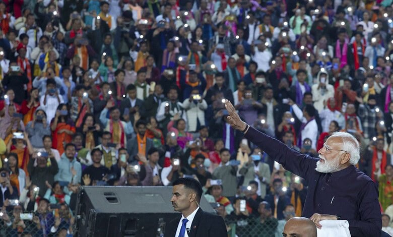 Prime Minister Narendra Modi at Sarusajai Stadium in Guwahati. (PMO via PTI Photo)