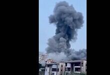 Smoke coming out after a building was bombed in Lebanon