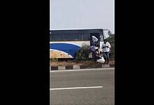 A bus hits median in Nalgonda