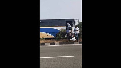 A bus hits median in Nalgonda