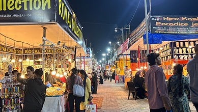 Image showing rows of clothing stores at Hyderabad's Numaish