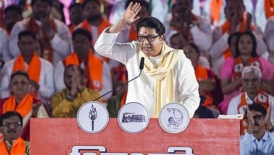 Maharashtra Navnirman Sena (MNS) chief Raj Thackeray addresses a Shiv Sena (UBT)-MNS joint rally ahead of the Brihanmumbai Municipal Corporation (BMC) election in Mumbai on Friday (PTI Photo/Shashank Parade)