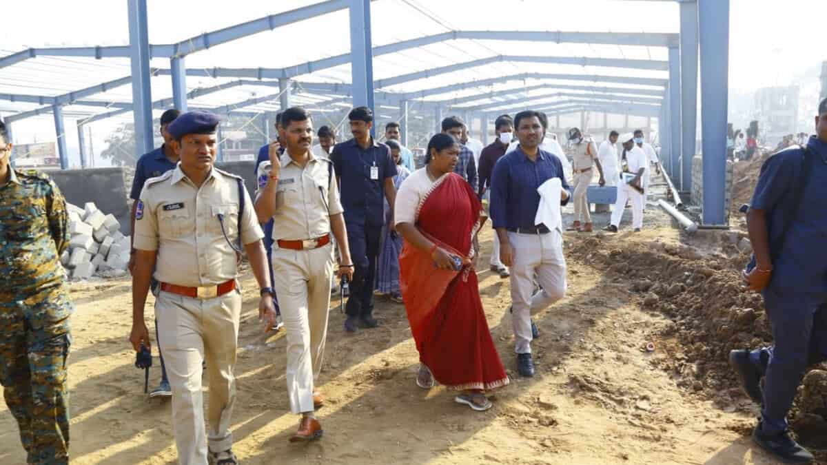 Seethakka reviewing preparations for Sammakka Sarakka Mahajathara in Medaram.