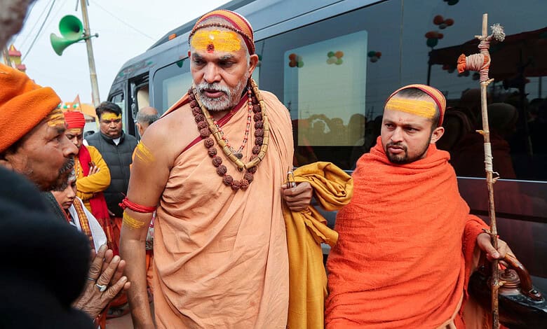 Swami Avimukteshwaranand Saraswati leaves from the ongoing 'Magh Mela' festival, in Prayagraj (Source PTI)